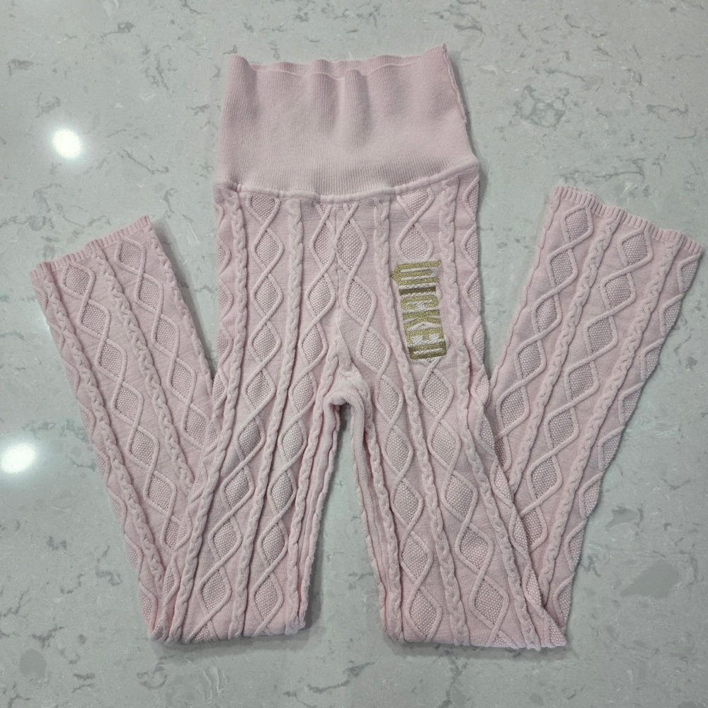 Wicked Universal Studios Pink Cable Knit Leggings Gold Logo Womens Large